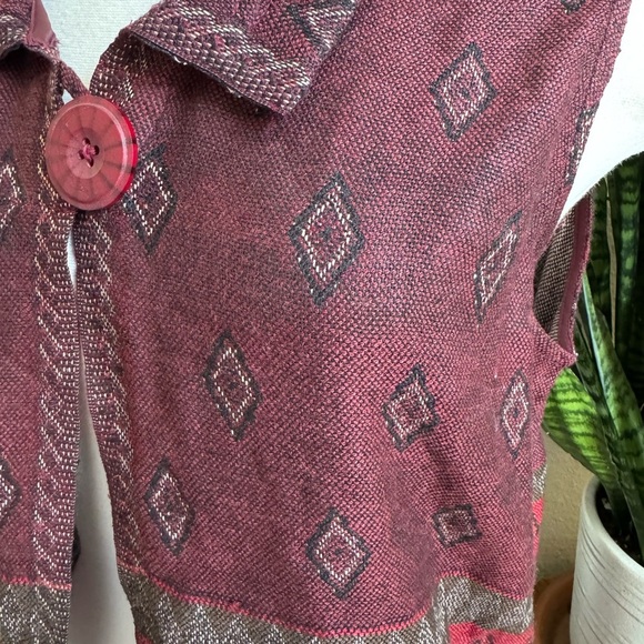 Boho Southwestern Sleeveless Cardigan Fringe Vest John Mark Burgundy large - Picture 10 of 12